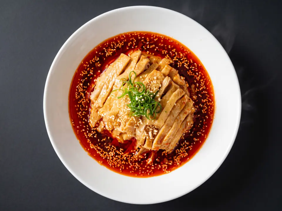 Ensalada de pollo con salsa casera picante (口水鸡) · Naxienian, restaurante chino en Barcelona